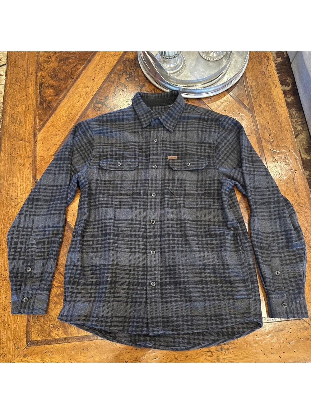 Orvis Black/Grey Plaid Flannel Shirt Jacket w/ Pockets Men’s Medium Heavyweight